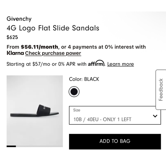New Givenchy 4G Logo Flat Slide Sandals US 37.5/7.5 Black White - Picture 3 of 5